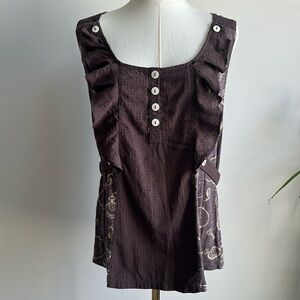 NWT Anthropologie Women’s Brown‎ Ruffle Textured Fem Bohemian Artisan Top L